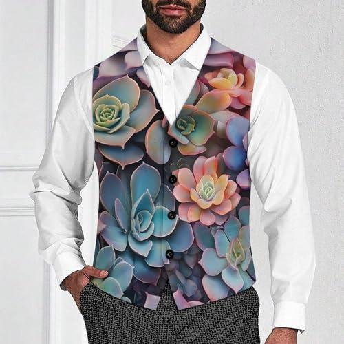 Succulents Colored Suit Vest for Men Slim Fit Sleeveless Jacket V Neck Business Waistcoat Button Up Dressy Top4