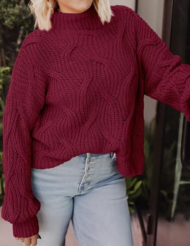 PRETTYGARDEN Women's Fall Oversized Pullover Sweaters Casual Crewneck Long Sleeve Chunky Cable Knit Tops Winter Clothing