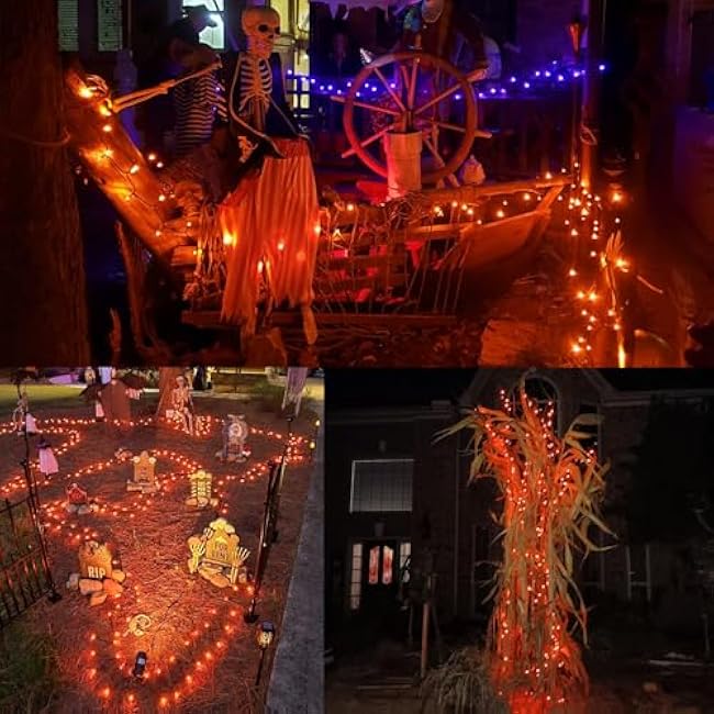WATERGLIDE Extra Long 328 FT Halloween Lights, 1000 LED Outdoor Fairy String Light, Green PVC Copper Wire Christmas Lights, Plug in 8 Modes & Waterproof for Tree Party Home Yard Decor, Orange