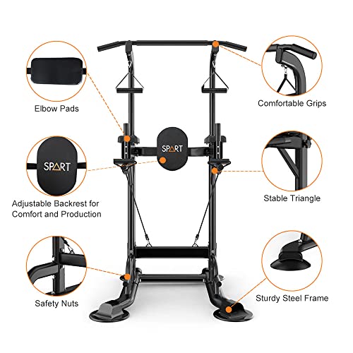 Spart Power Tower Pull Up Bar Dip Stands Station Push Up Workout Chin Up For Home Gym Strength Training Fitness Multi-Function Workout Equipment, Adjustable Height,440Lbs #TOP2