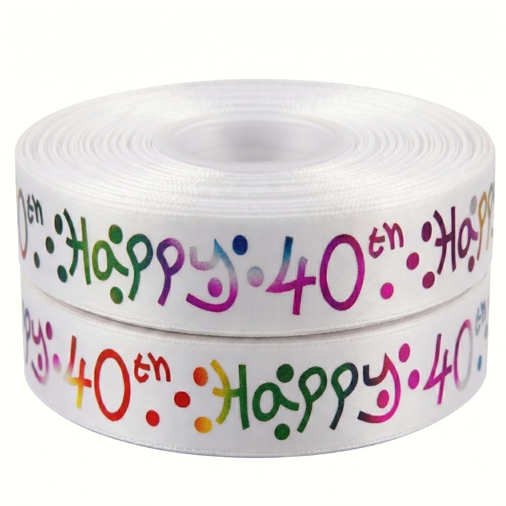 Pimp My Shoes Women's Multi Colour Happy 40Th Birthday Ribbon White Satin 25Mm X 2M Birthday Ribbon For Gift Wrapping Ribbons For Gift Wrapping, Cakes Birthday Decorations Cards