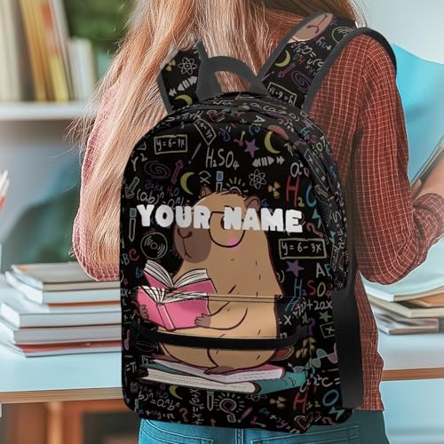 Capybara Backpack for Girls Personalized Backpacks, Teen Boy Custom Name Bookbags Initial School Bag, Casual Back to School Bookbags4