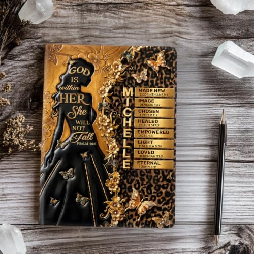 God Is Within Her She Will Not Fall | Personalized Leather Cover Notebook, Custom Name with Bible Journal For Women, Positive Affirmations Notbook, Christian Gift for Girls Women Mom, God Says I Am - Image 4