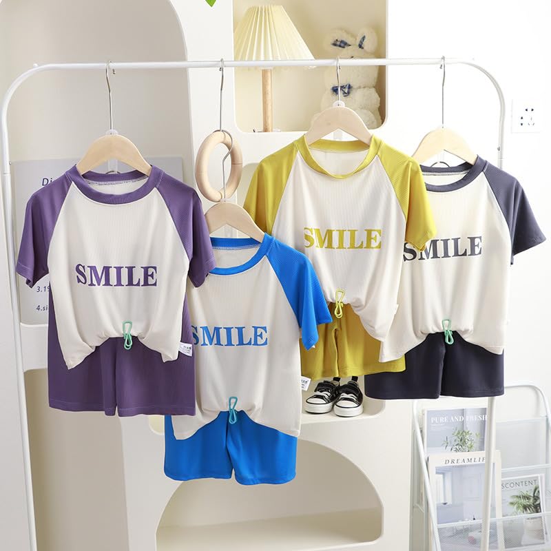 Image of Bold N Elegant Kids Colorblock Half Sleeve Polyester T-shirt Shorts Summer Clothing Set for Infant Toddler Baby Boy Girl