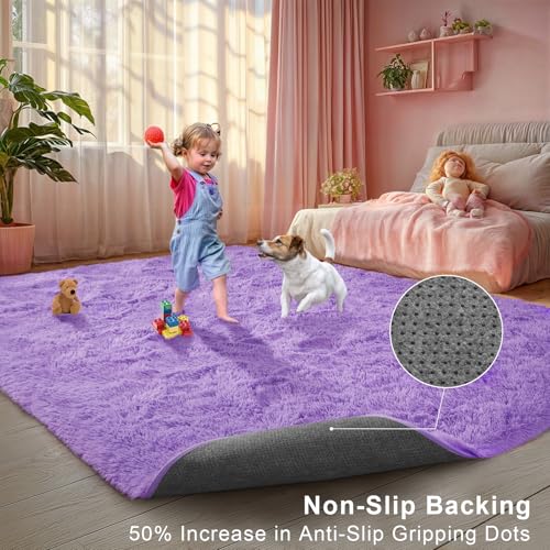 Purple Area Rugs for Girls Bedroom Living Room, 4x6 Fluffy Fuzzy Shaggy Carpet for Kids Playroom Nursery, Thick Soft Plush Mat for Kids Baby Boys Teen Dorm Home Decor Aesthetic