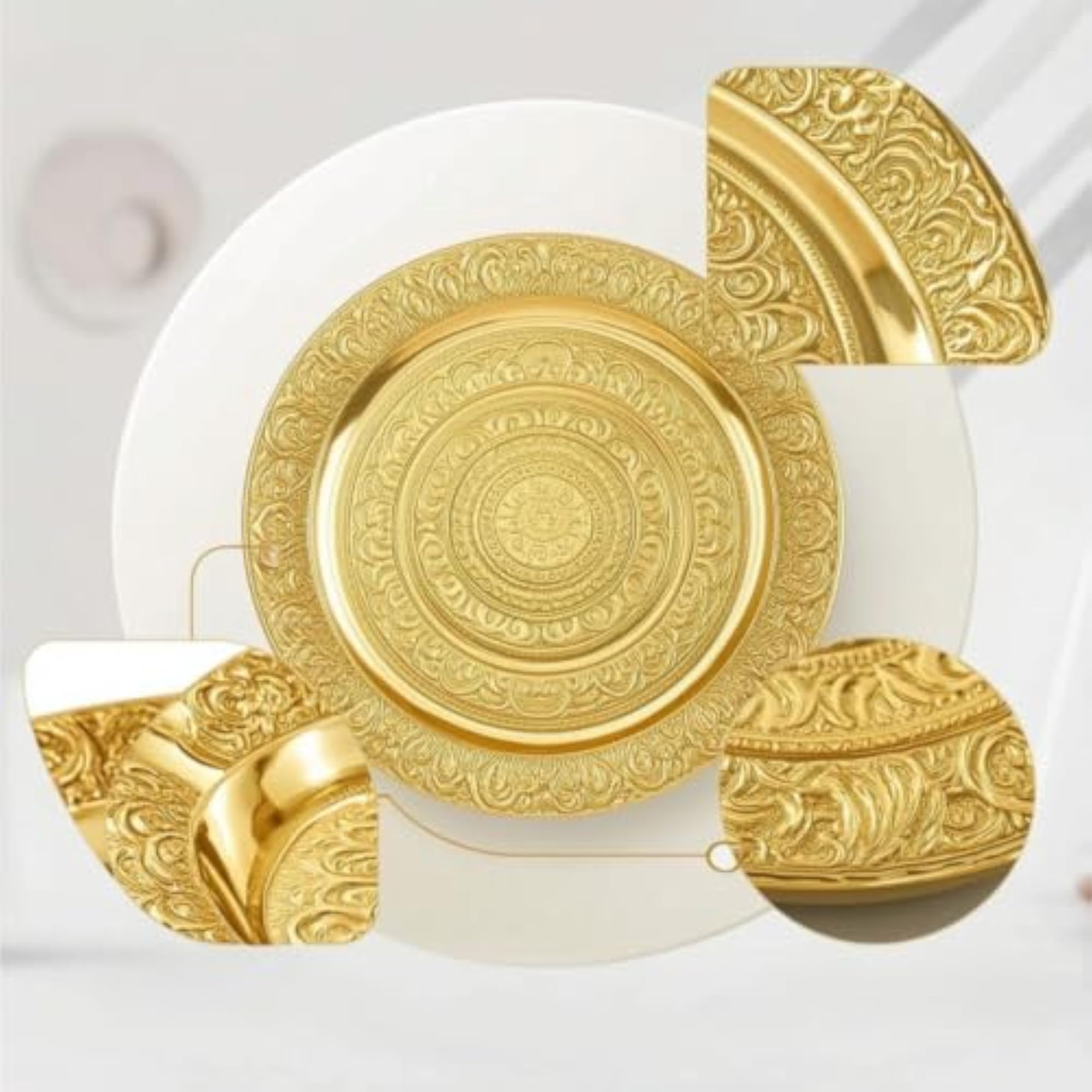 Embossed Round Decorative Tray, Ornamental Design