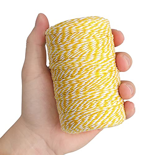 Image of jijAcraft Yellow and White Twine, 656 Feet Christmas Bakers Twine, 2MM Heavy Duty Packing String for DIY Crafts, Christmas Decoration, Gift Wrapping, Craft Wrapping