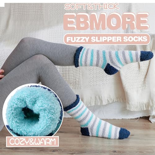 Image of EBMORE Fuzzy Socks for Women, Thick Cozy Warm Fluffy for Winter | Ultra Soft Plush Fleece Lining, Stretch Cuff, Comfy Heel & Toe, for Home & Sleep, Gifts Cabin Slipper Socks, 5 Pairs