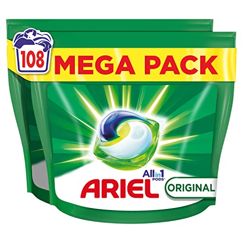 Ariel All-in-1 Pods, Lesive Capsules 108 Lavages, Original, Efficacité Exceptionnelle Contre Les Taches Dès Le 1er Lavage, Même A L'eau Froide