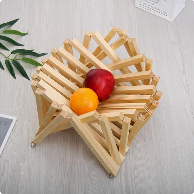 Creative Foldable Wooden Dried Fruit Basket,Pine Fruit Basket for Kitchen Counter, Wood Fruit Bowl, Candy Gifts Fruit Bowl Holder Snack Box for Kitchen Table Wooden Storage Gifts for Women & Men