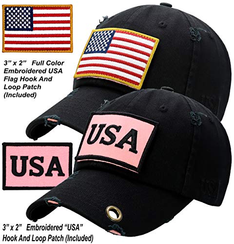 Image of Antourage American Flag Unisex Baseball Hat for Men and Women | USA Flag Mesh Snapback Flat Visor Cap + 2 Patriotic Patches