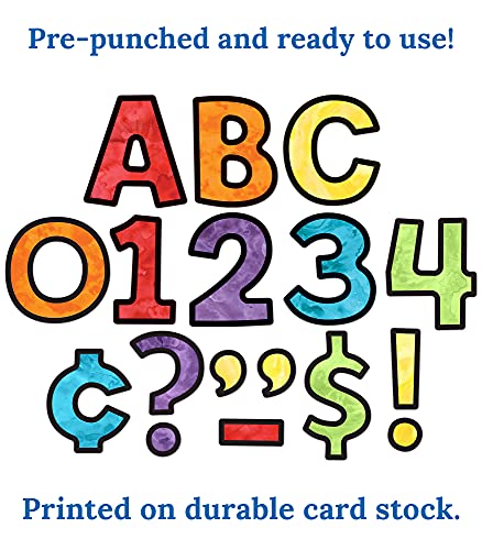 Image of Carson Dellosa 219-Piece Watercolor Cutout Letters, 4 inch Colorful Upper and Lowercase Alphabet, Numbers, Punctuation, and Symbols for Bulletin Board, Posterboard, Party, and Classroom Decor