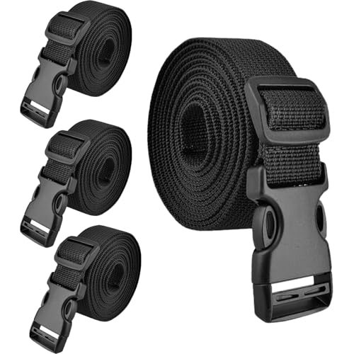 Anhoer 4 Stück Nylon Gurtband mit Verstellbare Schnallen 1M Steckschnalle Schnallen Gurtband Gepäckgurte Einstellbare Reisezubehör für Rucksäcke und Outdoor-Ausrüstung Schwarz (25mm)