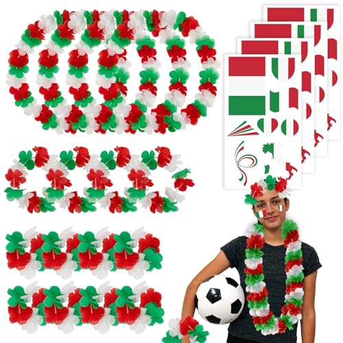 Pack of 20 Italien Fan Item Flower Chain Hawaiian Fan Set Italien: 4 x Chains 4 x Headbands 8 x Bracelets & 4 x Stickers Italien Euro Football Euro Fan Photo Props Flower Chain