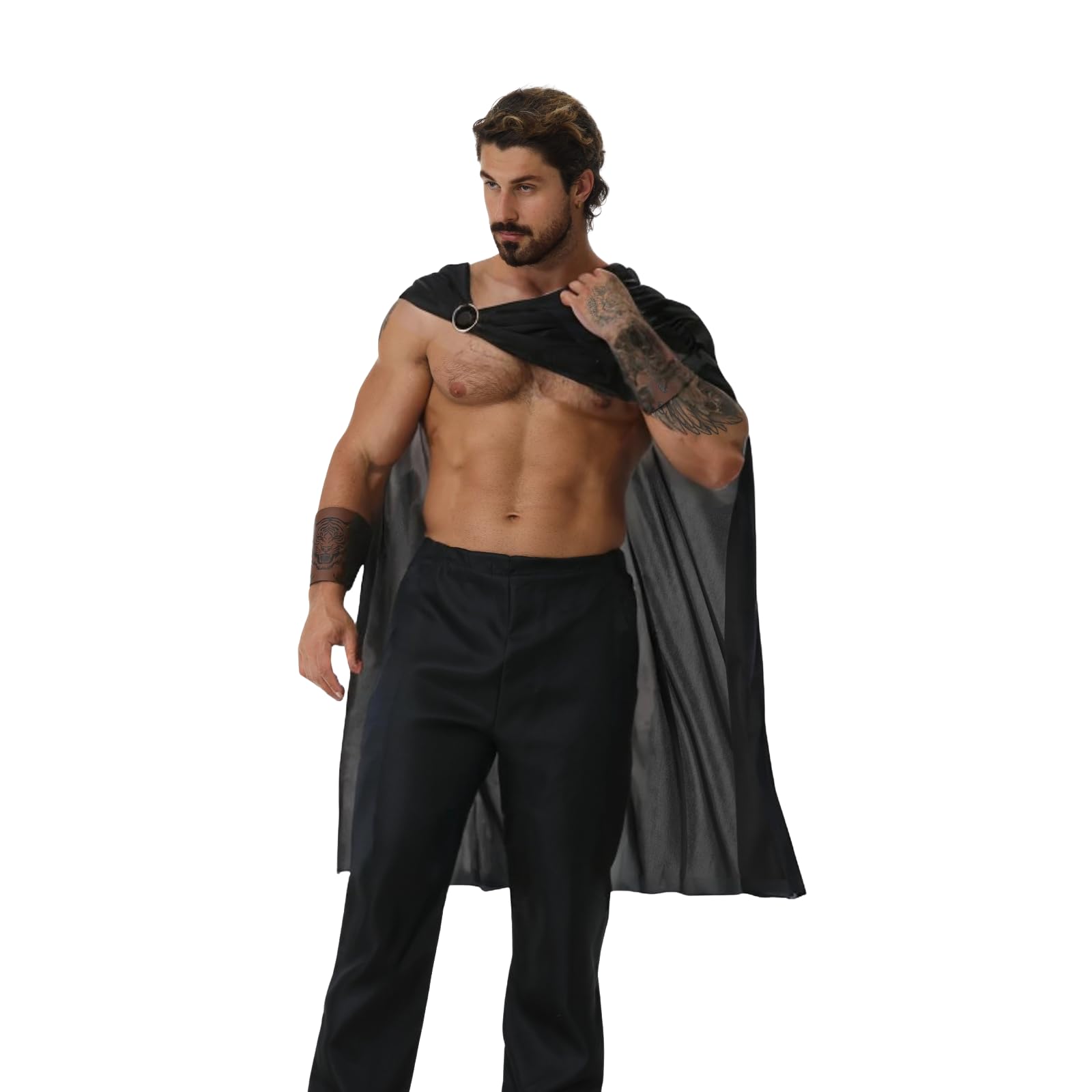 DELIVESS Adult Warrior Cape, Medieval Spartan Gladiator Costume for Halloween, Renaissance Faire, LARP Cosplay (Black,108CM) โ image 1