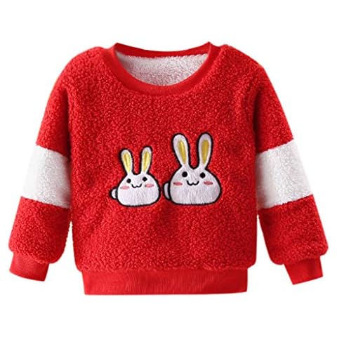 Zerototens Baby Thick Sweatshirt - Toddler Kids Long Sleeve White Rabbit Pattern Pullover Tops Warm Clothes O-Neck Outfits(2-3years Old,Red) Cover