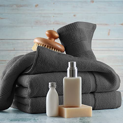 Image of Hearth & Harbor Bath Towels - 100% Ring Spun Cotton Luxury Towels - Ultra Soft & Highly Absorbent, Bathroom Towels, Floor Mat - Dark Gray