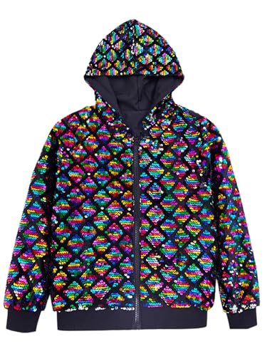 Image of Lars Amadeus Argyle Multicolor Sequins Jackets for Men's Long Sleeves Metallic Shiny Hooded Disco Jacket Small