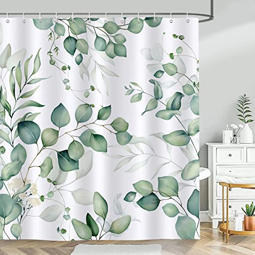 Product Details: Material: Polyester Fabric Size: 180 x 180 cm Pattern: Eucalyptus Leaves What’s Included: One Shower Curtain and 12 Plastic Hooks Product Features: Design: The eucalyptus leaves shower curtain pattern is vivid and durable