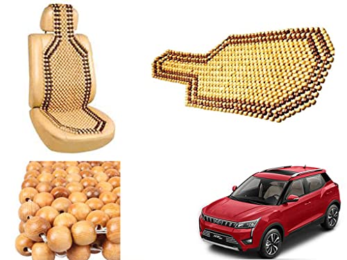 Image of Car Bead Seat Wooden Beads Cushion Cover Pad for Mahindra XUV 300 2019, Acupressure Sitting Seat Cover | Cream Color - Pack of 1
