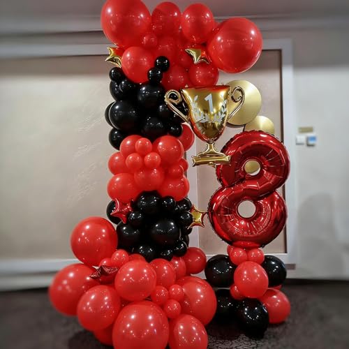 Image of Lukiituke Red and Black Balloons, 12in Black and Red Latex Balloons 57Pcs