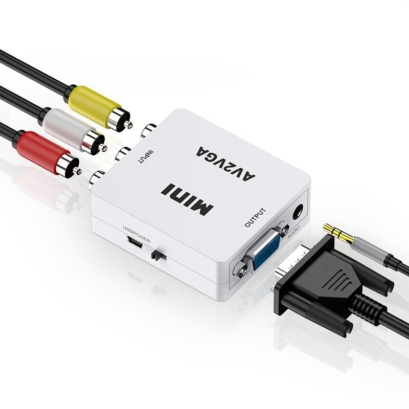 Image of FORIDA AV to VGA Adapter, RCA Composite to V GA Converter 1080P HD, Mini AV CVBS to VGA Video Adapter with 3.5mm Audio Jack, USB Powered for PC, Laptop, Monitor, Projector, STB, DVD
