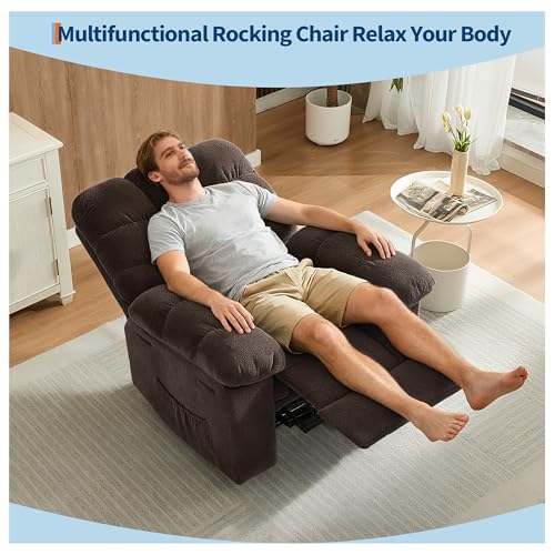 Image of Manual Recliner Chair, Ergonomic Overstuffed Breathable Fabric Lounge Chair with Side Pockets, Heavy-Duty Q235 Steel Frame Single Sofa for Living Room Bedroom Home Theater, Brown