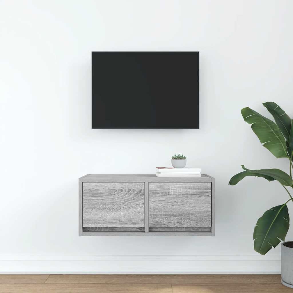 Mobile TV grigio Sonoma, 60 x 31 x 25,5 cm, con 2 cassetti, montaggio a parete, per soggiorno, camera da letto, credenza