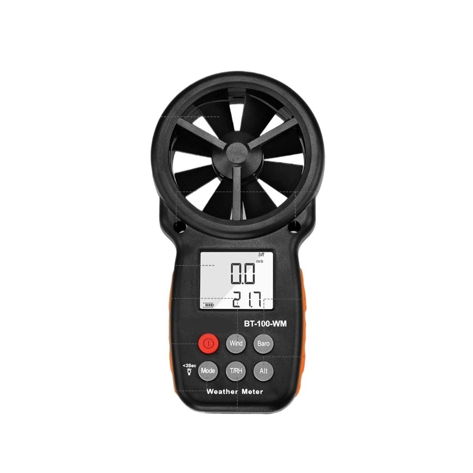 Anemómetro Digital de BT-100-WM for medir la velocidad/temperatura del viento, humedad probador sensación térmica, altitud for escalar Drone HVAC CFM