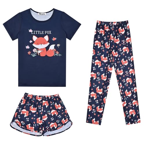 Image of Mirawise Girls 3 Pc Pajamas Sleepwear Cotton Pjs Clothes Set 4-13 Years