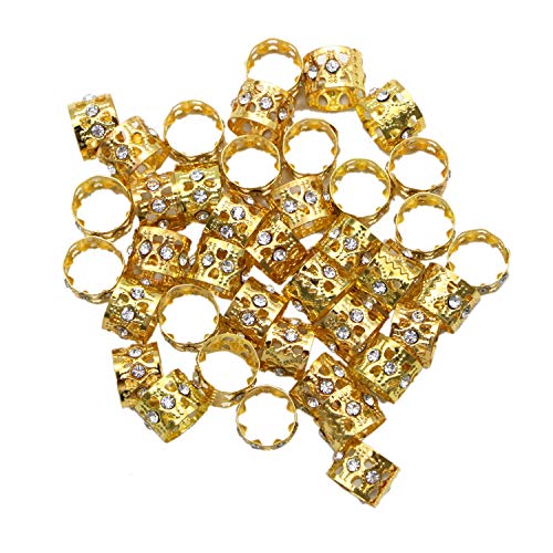 Monrocco 40 Pack Aluminum Gold Dreadlocks Beads Hair Braid Cuffs Rings Adjustable Hollow Out Rhinestone Crystal Heart Braiding Hair Jewelry