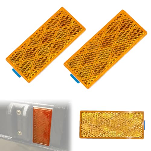 Image of 2pcs Rectangle Reflectors, High Reflectivity Stick On Safety Markers Yellow | Durable PVC plastic, 3M self-adhesive backing, high reflective widely apply for motorcycle, bike, garage doors vehicle safety