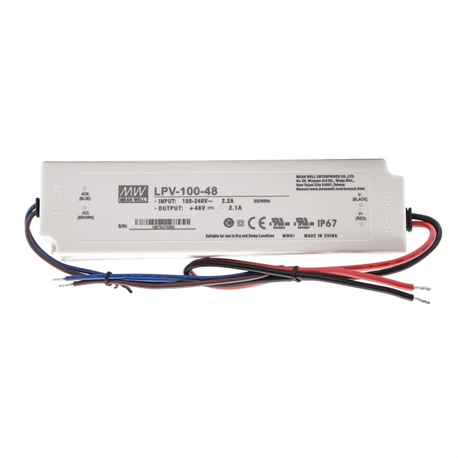 FCARUMIQP LPV-100-48 LED Driver 110/220VAC to 48V DC 2.1A 100W Waterproof IP67 Constant Voltage Switching Power Supply