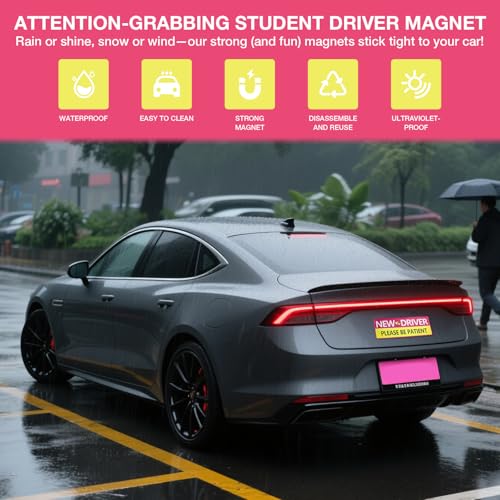 Image of 3PCS Student Driver Magnet for Car - Removable Student Driver Magnet, Novice Driver Safety Signs, Reusable Reflective Bumper Sticker for New Drivers, Teen & Learner Permit Accessories