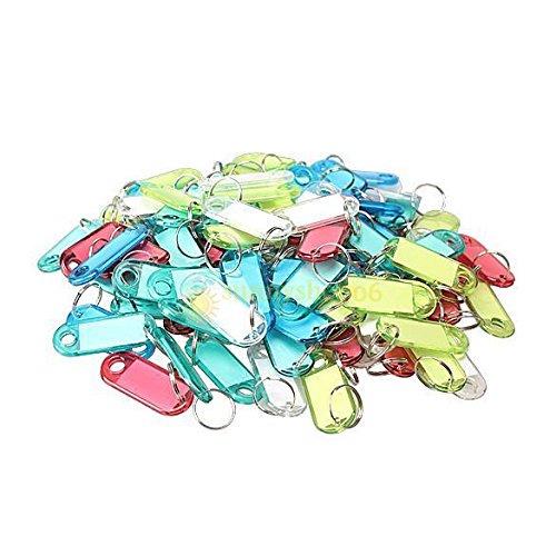 AST Works 100 Pcs Colorful Clear Plastic Key Tags ID Label with Key
