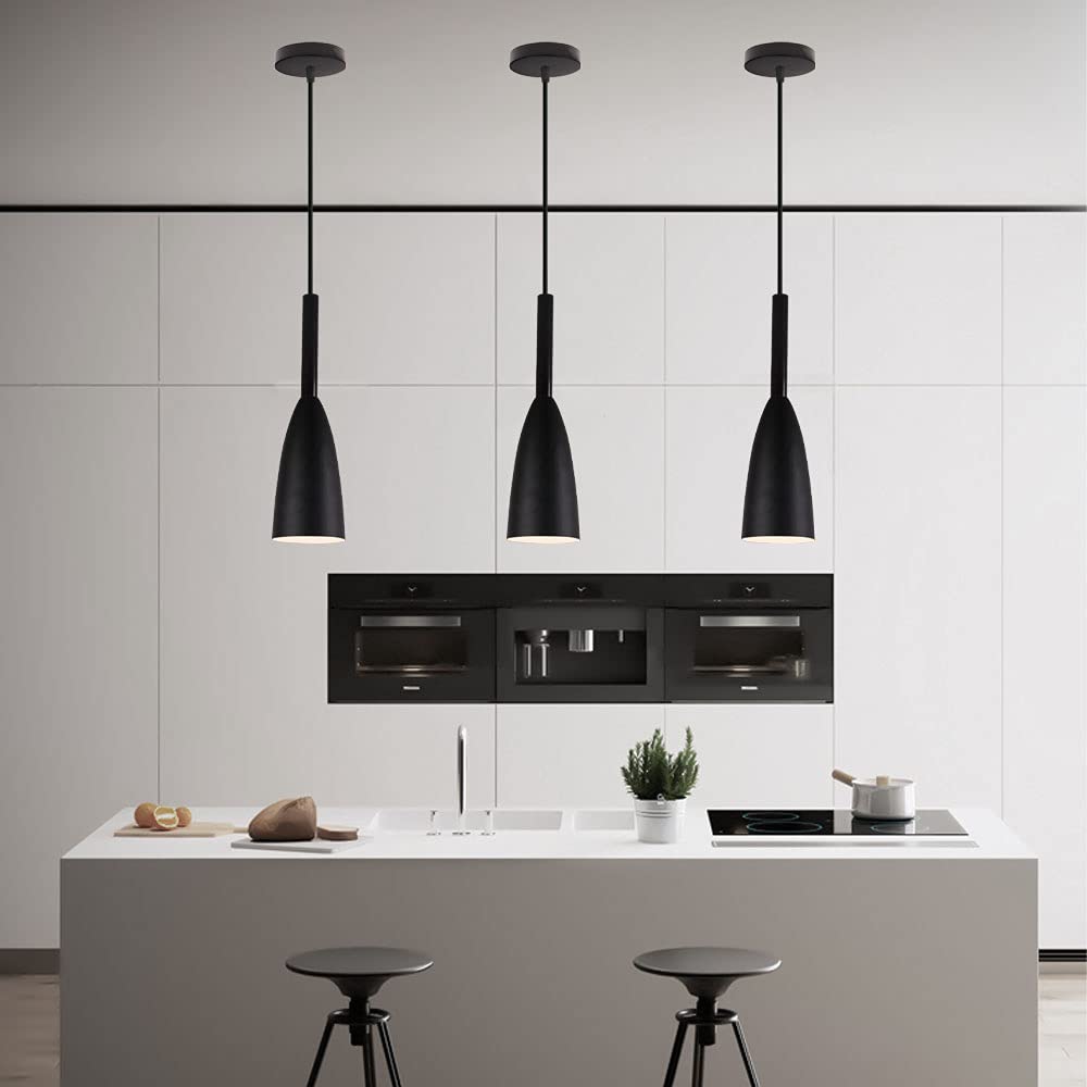 Genera Lámparas Colgantes De Techo Modernas LED Lluminación Colgante Metal Lampara Cocina Salon Colgante E27 220v Gris Negro Blanco (Negro 3pcs)