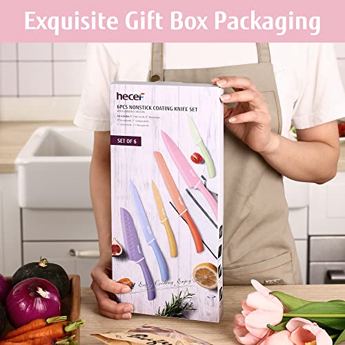 Miniatura 8 de Hecef Cuchillos Cocina, Juego Cuchillos Cocina Profesional De 6 Piezas Acero Inoxidable, Cuchillos Carne Afilado Con Fundas Protectoras, Colorido Cuchillo Multifuncional Rainbow