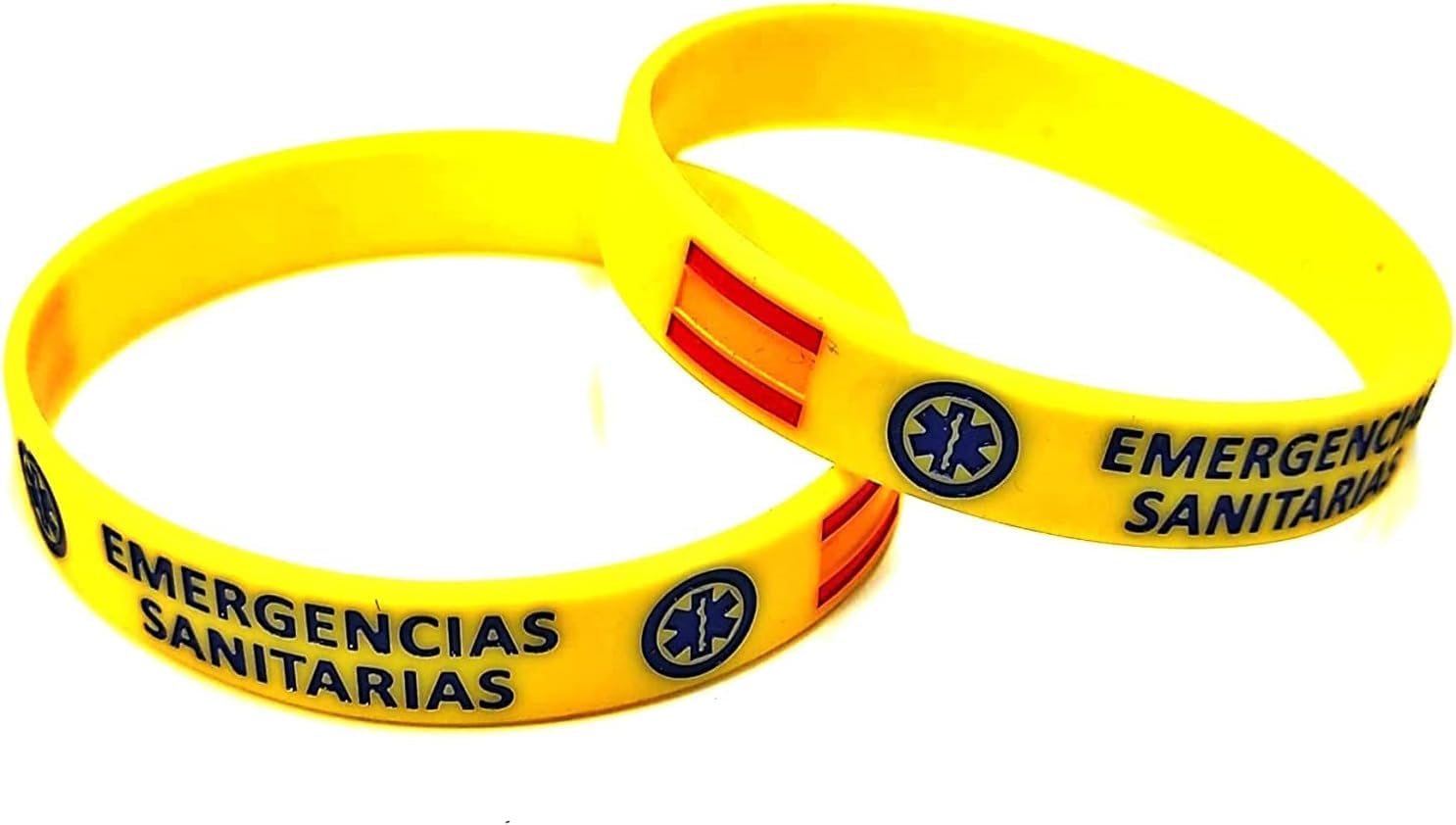 Pulsera Goma Silicona Gruesa Emergencias Sanitarias Amarilla Escudo Bandera 2 Unidades