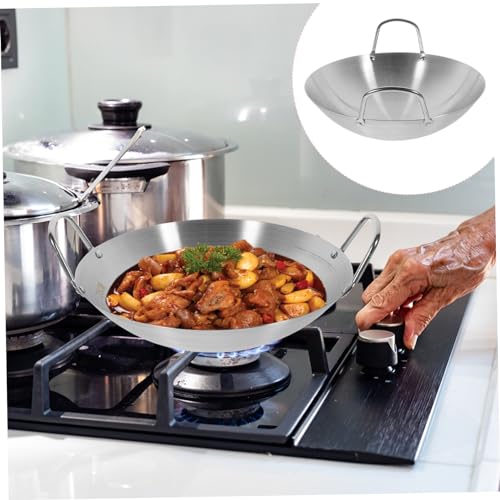 Wok grande de acero inoxidable con fondo redondo y superficie antiadherente miniatura 7