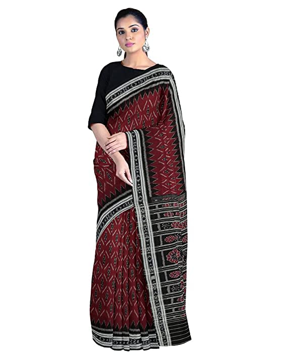 Image of Odisha Sambalpuri Handloom Ikat Women's Cotton Saree, Odisha Handloom Handmade Pure Cotton Khandua Saree, Ikkat Orissa Traditional Handloom Saree Without Blouse