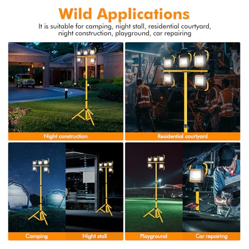 Ridgeyard Tripod Stand for Work Light, Flood Light Stand Height Adjustable Iron Job Site Lighting Foldable for Indoor Outdoor
