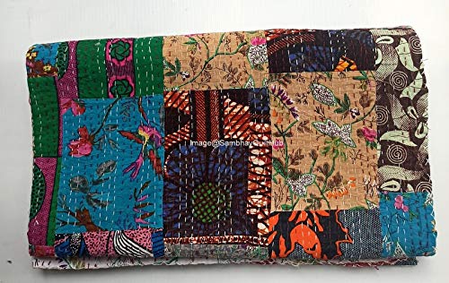 Cobija reversible con estampado de retazos florales para cama Queen/Twin/King, colcha india Kantha con costuras étnicas, colcha bohemia floral Kantha (90 x 108 pulgadas)