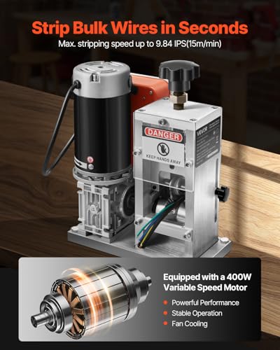Image of VEVOR Electric Wire Stripping Machine, 0.06-1.57 in, 400W Automatic Motorized Cable Stripper, 9.84 IPS (15 m /min) Wire Peeler with Blades, V-Shaped Rollers, Cooling Fan, for Scrap Copper Recycling