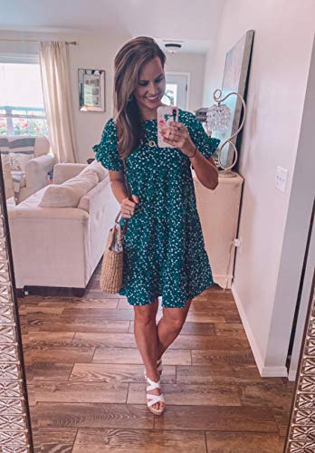 Image of Imysty Womens Boho Floral Ruffle Sleeve Babydoll Loose Flowy Casual Summer Pleated Mini Dress