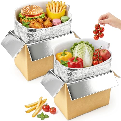 Image of Convivium 2 Pack Insulated Shipping Boxes with Aluminum Foil Liner and 2 Foil Bags, Thermal Cooler Mailing Boxes for Hot & Frozen Food Delivery (2, 8 * 5 * 6 inches)