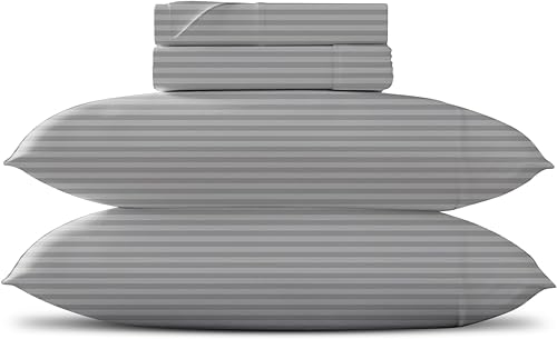 Juego de sábanas de algodón egipcio de lujo, tamaño Queen, 600 hilos, fibras extralargas, juego de 4 piezas, sábanas de damasco plateado, suaves y