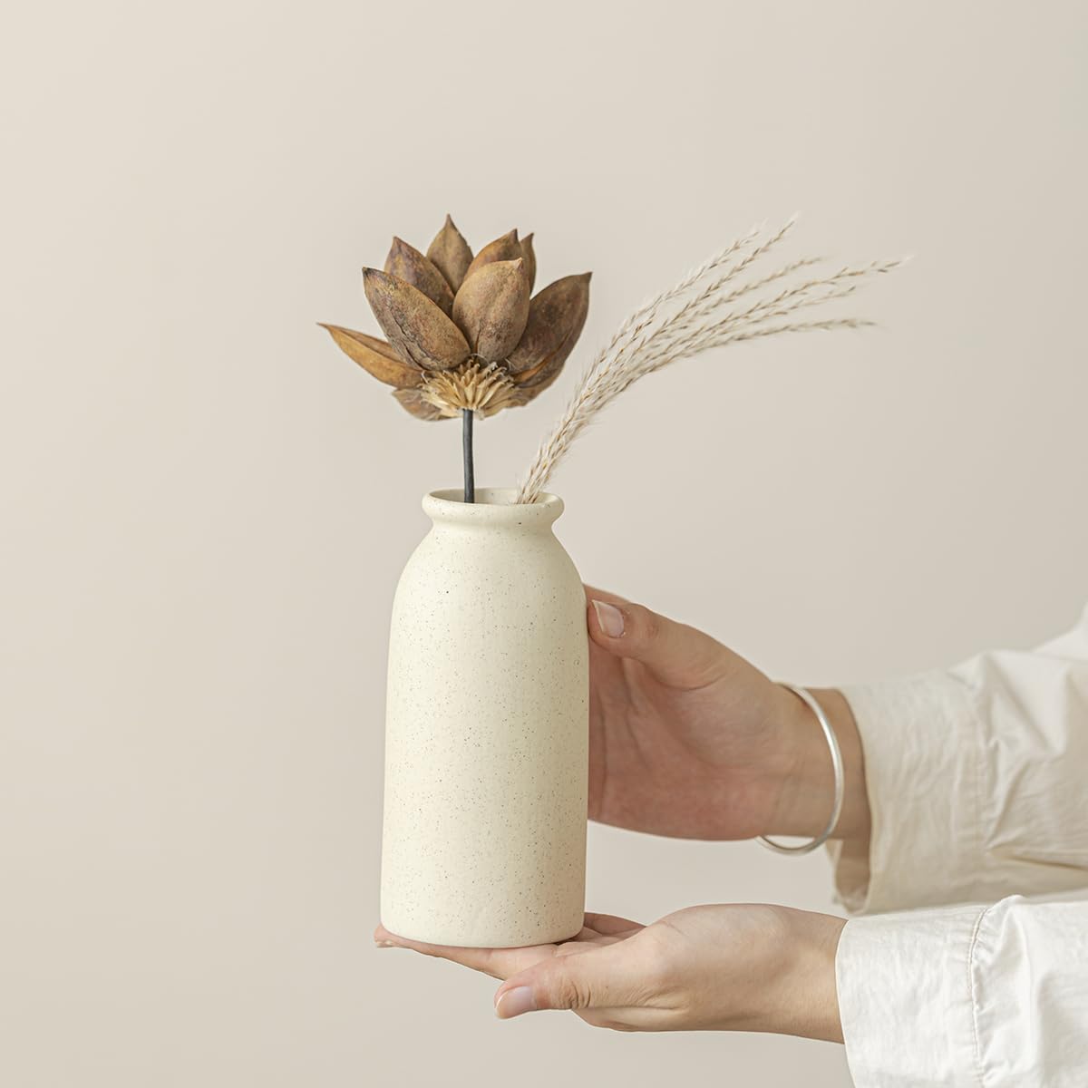 Set di 3 vasi di fiori in ceramica, per decorazioni, arancione, giallo, bianco (Beige Middle Size)