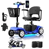 Mobility Scooter for Adults, Senior, 4 Wheels Electric Powered Chargeable Device for Travel, Lightweight Mobility Scooter, with LED Headlights and Basket, Charger Included