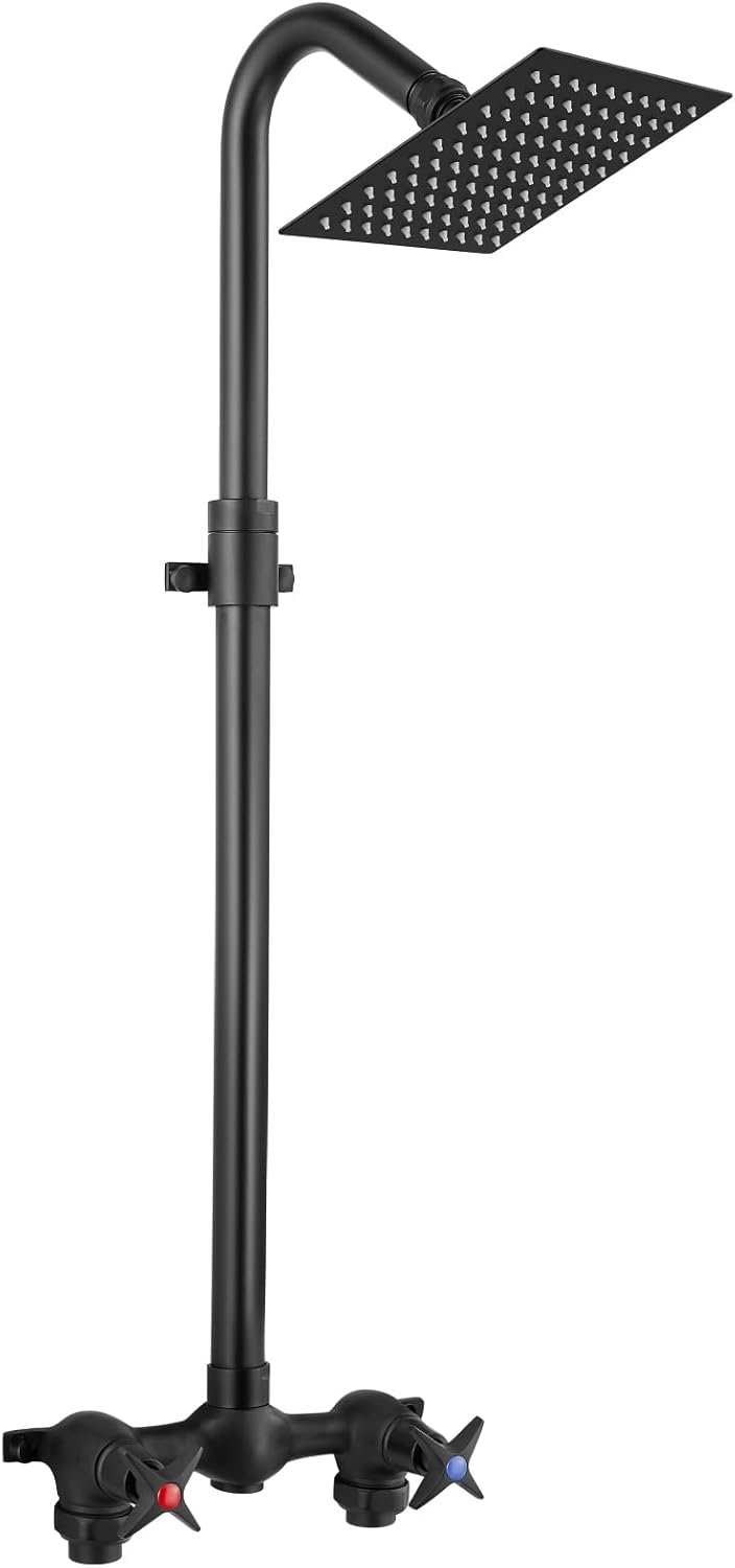 Aolemi Outdoor Shower Kit Fixtures 6 Inch Center with Adjustable Slide Bar,6 Inch Showerhead,2-Handle with Mix Valve,Matte Black