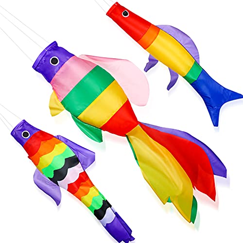 Tatuo 3 Pieces 32 Inch Rainbow Fish Windsock Hanging...